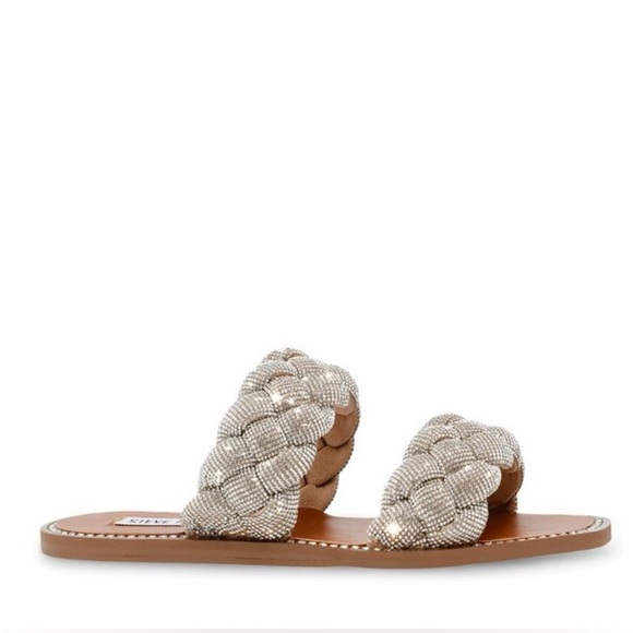 Steve Madden Newbie Silver Rhinestone Braided Slide Flat Sandals Size 7 MSRP$100 - Picture 1 of 16